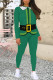 Green Casual Party Santa Claus Print Contrast O Neck Long Sleeve Two Pieces