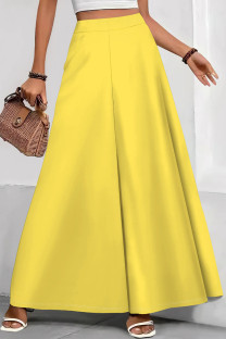 Yellow Casual Solid Color Patchwork Loose Mid Waist Speaker Solid Color Bottoms