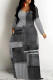 Grey Casual Street Faux Denim Print Pocket Contrast V Neck Printed Dresses
