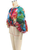 Red Casual Print Patchwork O Neck Tops