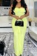 Fluorescent Yellow Sexy Solid Color Patchwork Backless Strapless Long Dresses