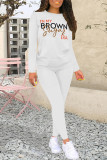 Black Pink Casual Street Letter Print Contrast O Neck Long Sleeve Two Pieces