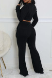 Apricot Casual Solid Color Pocket Patchwork Zipper Zipper Collar Long Sleeve Two Pieces