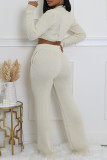 Apricot Casual Solid Color Pocket Patchwork Zipper Zipper Collar Long Sleeve Two Pieces