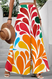 Red Yellow Casual Tie Dye Patchwork Loose Mid Waist Speaker Full Print Bottoms