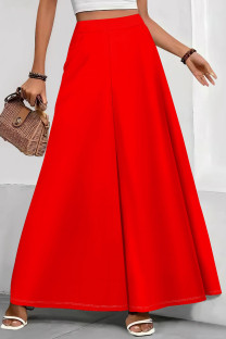 Red Casual Solid Color Patchwork Loose Mid Waist Speaker Solid Color Bottoms