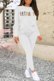 Black Pink Casual Street Letter Print Contrast O Neck Long Sleeve Two Pieces