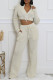 Apricot Casual Solid Color Pocket Patchwork Zipper Zipper Collar Long Sleeve Two Pieces