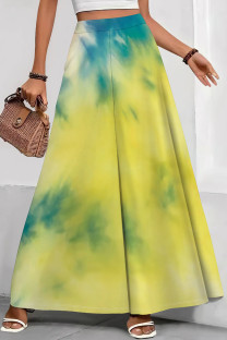 Yellow Casual Tie Dye Patchwork Loose Mid Waist Speaker Full Print Bottoms