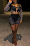 Blue Sexy Hot Solid Color Hollow Out Backless Off Shoulder Long Sleeve Two Pieces