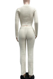 Apricot Casual Solid Color Pocket Patchwork Zipper Zipper Collar Long Sleeve Two Pieces