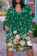 Green Casual Floral Print Pocket Contrast V Neck Printed Plus Size Dresses
