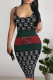 Black Sexy Letter Print Stripe Contrast U Neck Printed Dresses