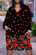 Black Casual Floral Print Pocket Contrast V Neck Printed Plus Size Dresses
