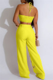 Apricot Sexy Casual Solid Color Hollow Out Patchwork Metal Accessories Trim Belted Halter Sleeveless Two Pieces