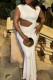 White Sexy Solid Color Hollow Out Ruched Oblique Collar Long Dresses
