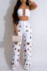 White Sexy Casual Solid Color Hollow Out Patchwork Metal Accessories Trim Belted Halter Sleeveless Two Pieces