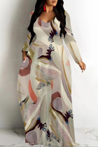 Multicolor Casual Street Floral Print Pocket Contrast V Neck Printed Dresses