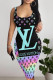 Colour Sexy Figure Print Letters Contrast U Neck Printed Dresses