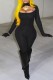 Black Sexy Hot Solid Color Hollow Out Turtleneck Skinny Jumpsuits
