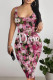 White Pink Sexy Letter Print Flowers Contrast U Neck Printed Dresses