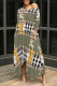 Light Green Casual Street Plaid Letter Print Pocket Irregular Contrast O Neck Irregular Dresses