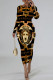 Black Gold Casual Street Figure Print Chain print Contrast O Neck Printed Dresses