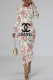 Apricot Casual Street Letter Print Flowers Contrast O Neck Printed Dresses