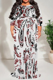 Leopard Print Casual Floral Print Lace Up Contrast O Neck Printed Plus Size Dresses