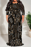 Leopard Print Casual Floral Print Lace Up Contrast O Neck Printed Plus Size Dresses