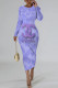 Purple Casual Street Letter Print Flowers Contrast O Neck Printed Dresses