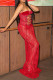 Red Elegant Solid Color Lace Patchwork Cross Straps Strapless Long Dresses