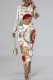 White Casual Street Figure Print Chain print Contrast O Neck Printed Dresses