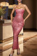Pink Celebrities Backless Slit Hot Drill Patchwork Strapless Long Dresses