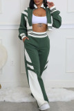 Black Casual Pocket Patchwork Zipper Contrast Zipper Collar Long Sleeve Two Pieces