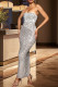 White Celebrities Backless Slit Hot Drill Patchwork Strapless Long Dresses