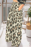 Orange Casual Street Geometric Print Pocket Contrast Loose High Waist Wide Leg Full Print Bottoms