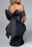 White Sexy Solid Color Patchwork Backless Bow Decor Off Shoulder Long Dresses