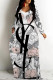 White Casual Letter Print Flowers Pocket Contrast V Neck Printed Dresses