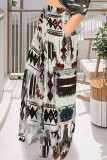 Orange Casual Street Geometric Print Pocket Contrast Loose High Waist Wide Leg Full Print Bottoms