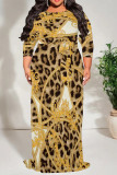 Leopard Print Casual Floral Print Lace Up Contrast O Neck Printed Plus Size Dresses