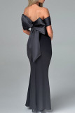 White Sexy Solid Color Patchwork Backless Bow Decor Off Shoulder Long Dresses