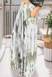 Orange Casual Street Geometric Print Pocket Contrast Loose High Waist Wide Leg Full Print Bottoms
