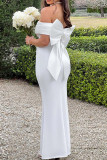 White Sexy Solid Color Patchwork Backless Bow Decor Off Shoulder Long Dresses