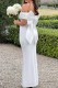 White Sexy Solid Color Patchwork Backless Bow Decor Off Shoulder Long Dresses