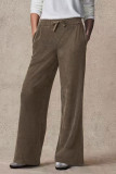 Ink Green Casual Solid Color Draw String Pocket Patchwork Loose Mid Waist Wide Leg Patchwork Bottoms