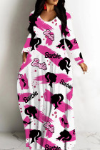 White Rose Red Casual Print Basic V Neck Long Dresses