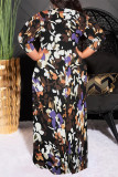 Leopard Print Casual Floral Print Lace Up Contrast O Neck Printed Plus Size Dresses