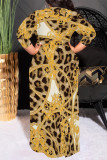 Leopard Print Casual Floral Print Lace Up Contrast O Neck Printed Plus Size Dresses