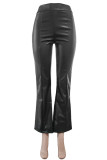 Black Casual Solid Color Patchwork Zipper Boot Cut Mid Waist Speaker Patchwork Bottoms